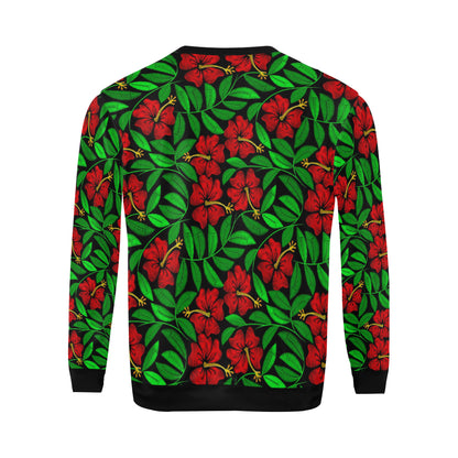 Red Hibiscus Embroidered Pattern Print Design HB03 Men Long Sleeve Sweatshirt