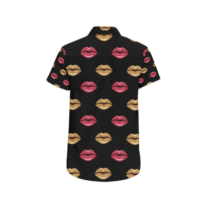 Lip Pattern Print Design 03 Men's Short Sleeve Button Up Shirt
