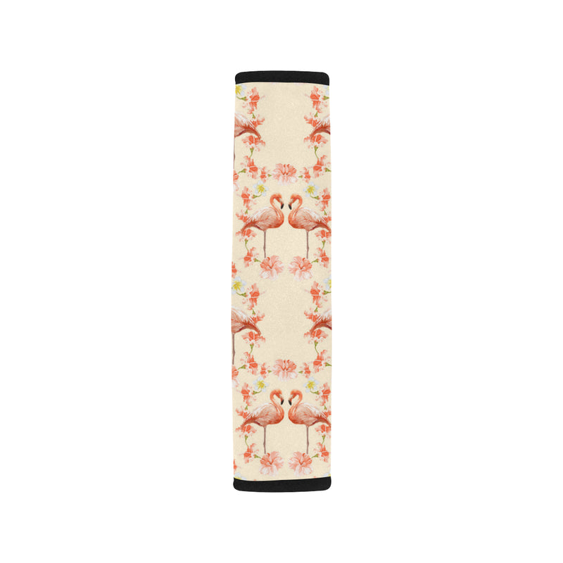 Flamingo Hibiscus Print Pattern Car Seat Belt Cover