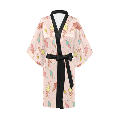 Ice Cream Pattern Print Design 02 Women's Short Kimono