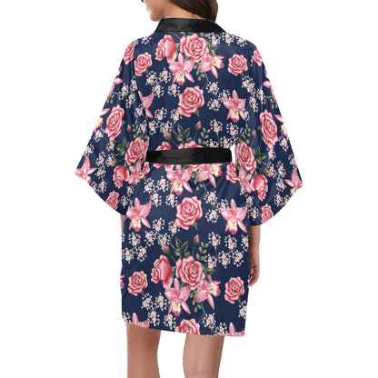 Rose Pattern Print Design A05 Women's Short Kimono