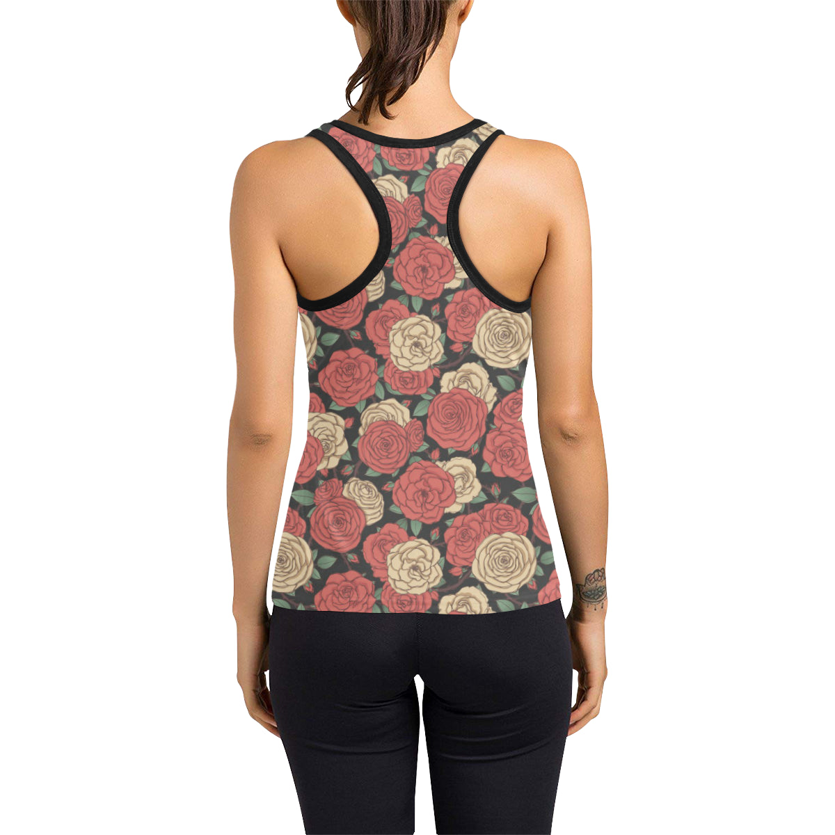 Camellia Pattern Print Design CM01 Women's Racerback Tank Top
