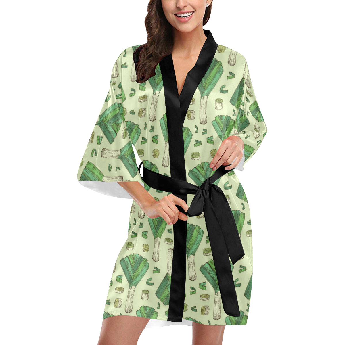 Leek Pattern Print Design 04 Women's Short Kimono