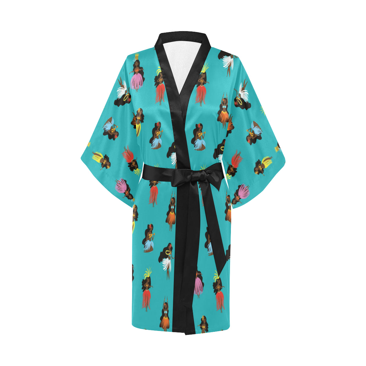Hula Dancers Pattern Print Design 04 Women's Short Kimono