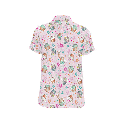 Cupcake Pattern Print Design CP03 Men's Short Sleeve Button Up Shirt