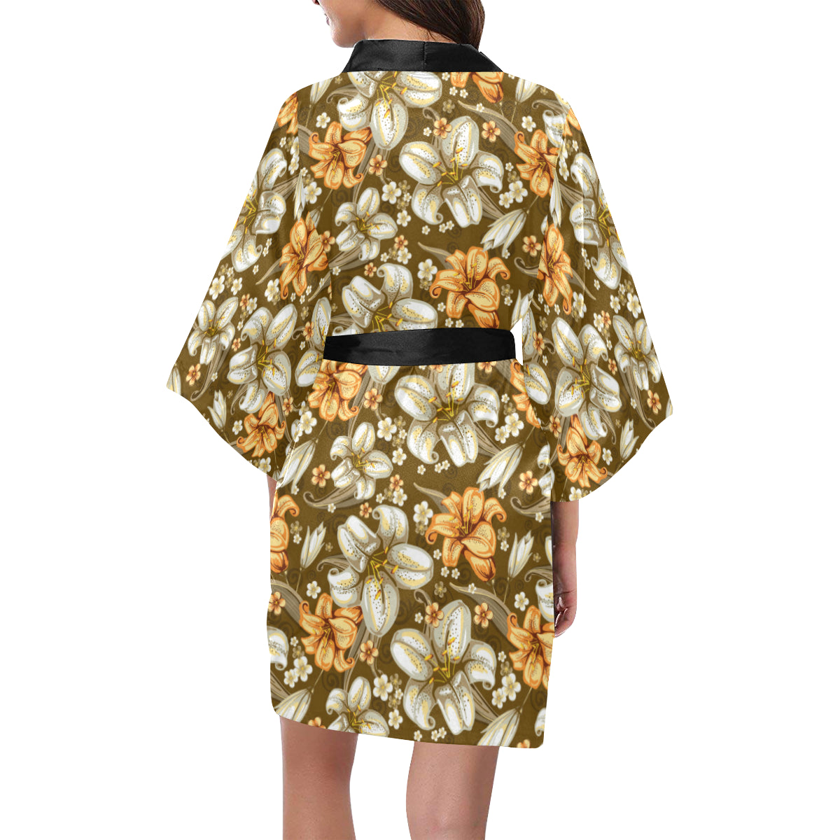 Lily Pattern Print Design 01 Women's Short Kimono