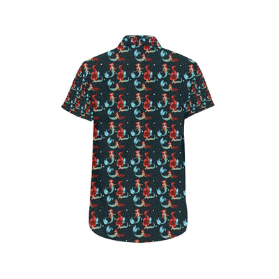 Mermaid Girl Themed Design Print Men's Short Sleeve Button Up Shirt