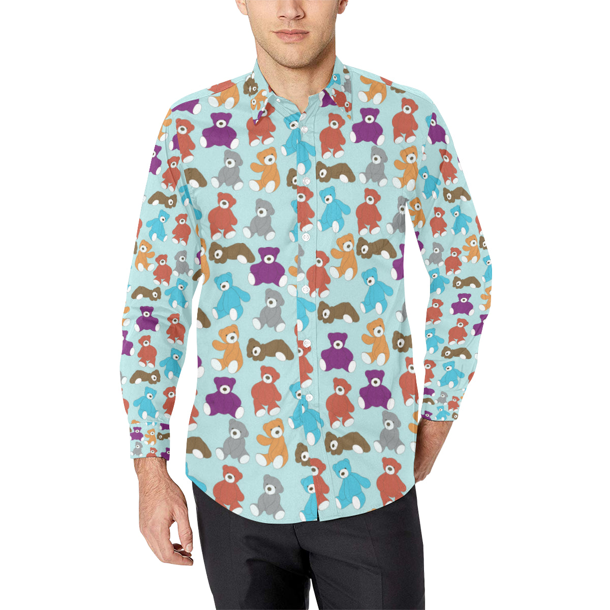 Bear Cute Pattern Print Design 03 Men's Long Sleeve Shirt