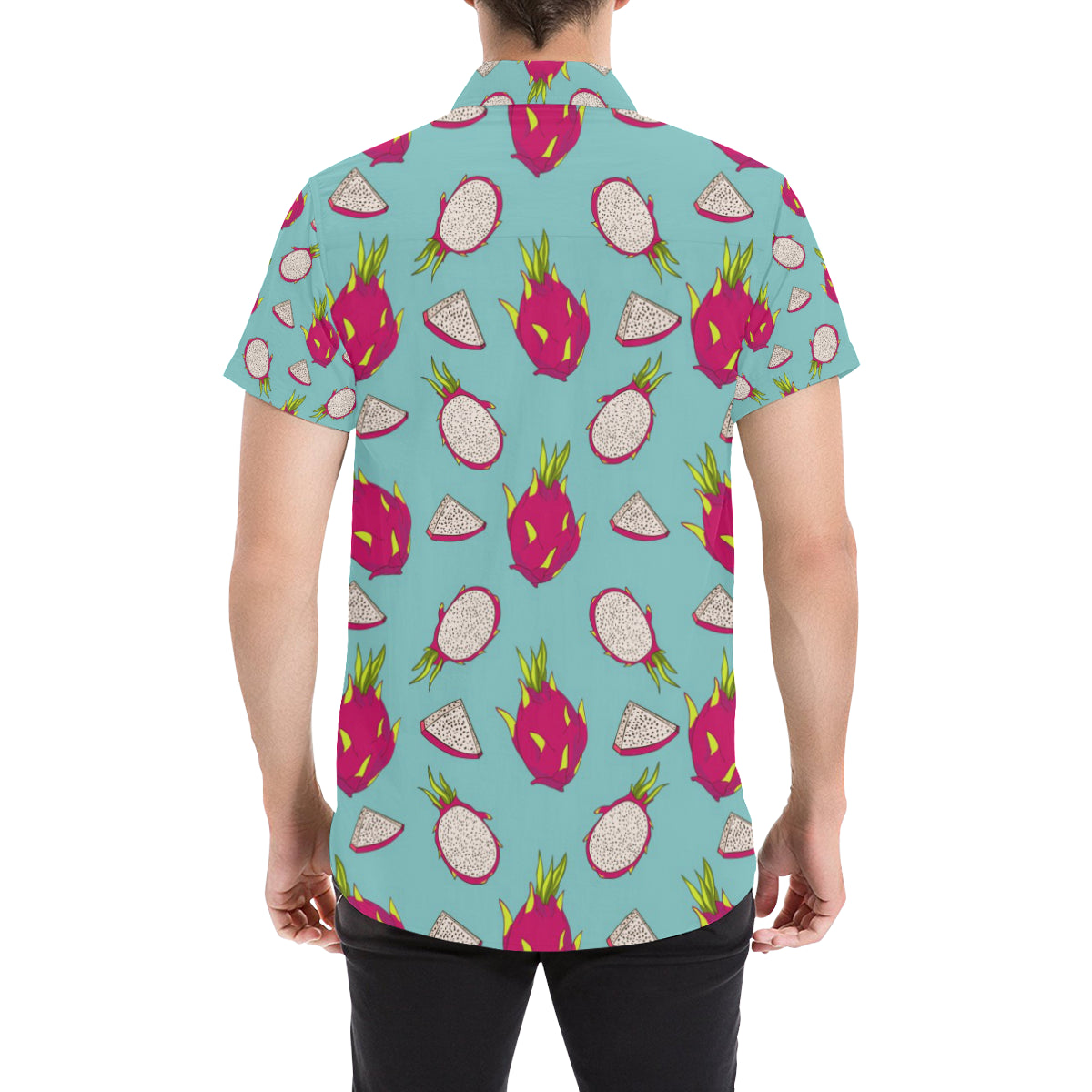 Dragonfruit Pattern Print Design DF01 Men's Short Sleeve Button Up Shirt