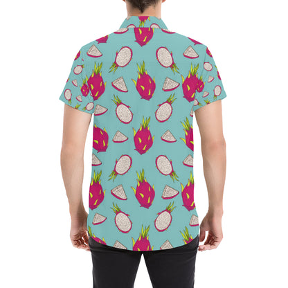 Dragonfruit Pattern Print Design DF01 Men's Short Sleeve Button Up Shirt
