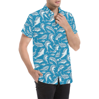 Dolphin Cute Print Pattern Men's Short Sleeve Button Up Shirt