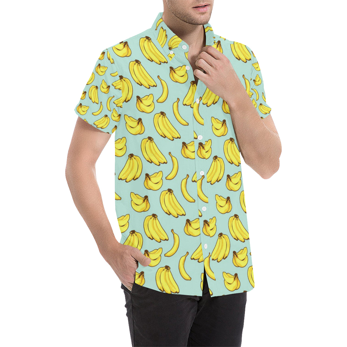 Banana Pattern Print Design BA04 Men's Short Sleeve Button Up Shirt