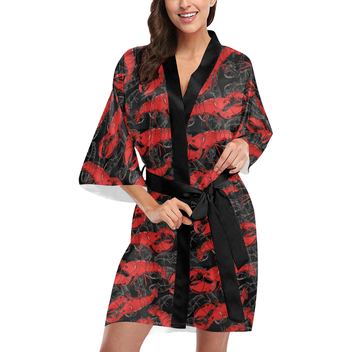 Lobster Pattern Print Design 04 Women's Short Kimono