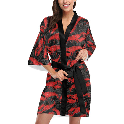Lobster Pattern Print Design 04 Women's Short Kimono