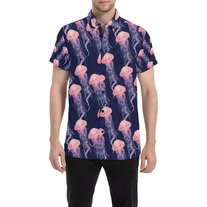 Jellyfish Pattern Print Design 03 Men's Short Sleeve Button Up Shirt