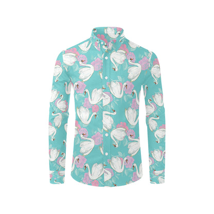 Swan Pattern Print Design 03 Men's Long Sleeve Shirt