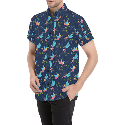 Fairy with flower Print Pattern Men's Short Sleeve Button Up Shirt
