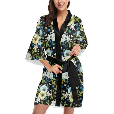 Anemone Pattern Print Design AM03 Women Kimono Robe