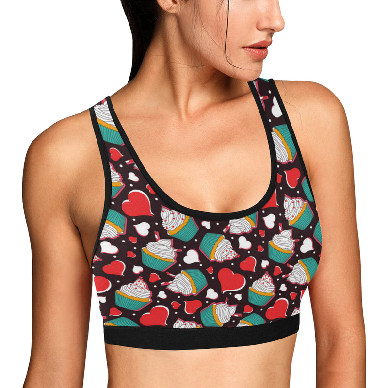 Cupcakes Heart Print Pattern Sports Bra