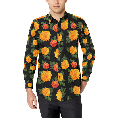 Marigold Pattern Print Design MR05 Men's Long Sleeve Shirt