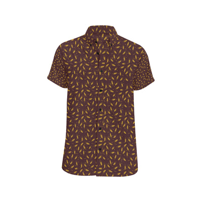 Agricultural Gold Wheat Print Pattern Men's Short Sleeve Button Up Shirt