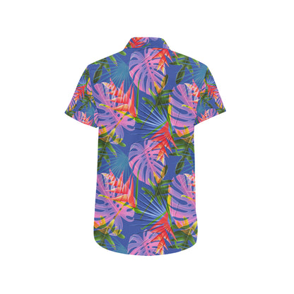 Tropical Flower Pattern Print Design TF025 Men's Short Sleeve Button Up Shirt