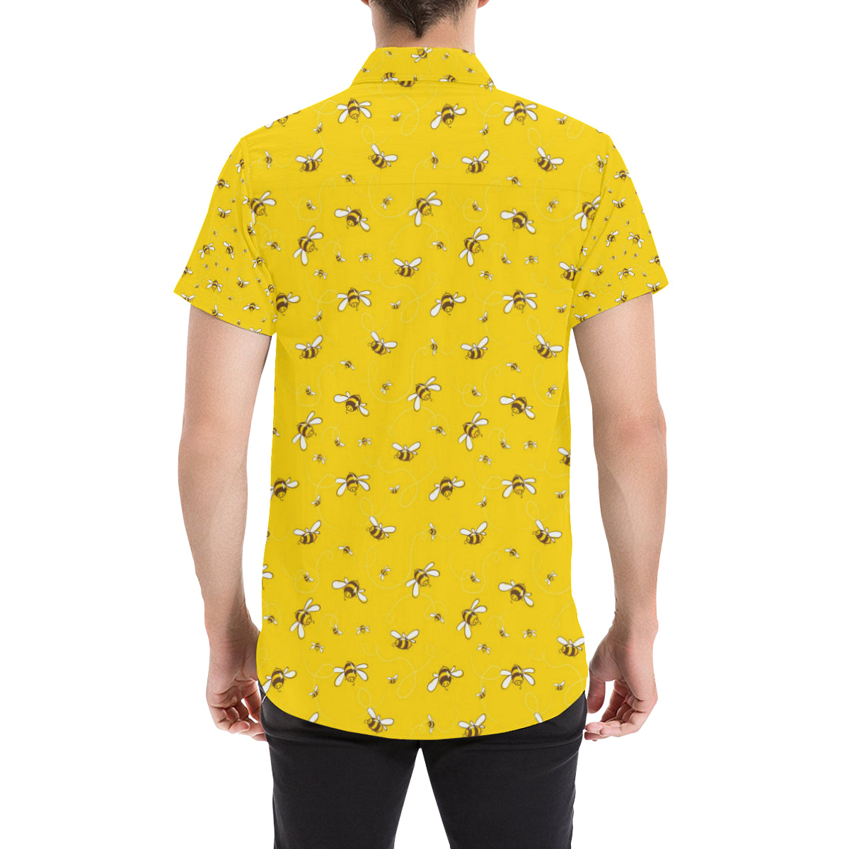 Bee Pattern Print Design 05 Men's Short Sleeve Button Up Shirt