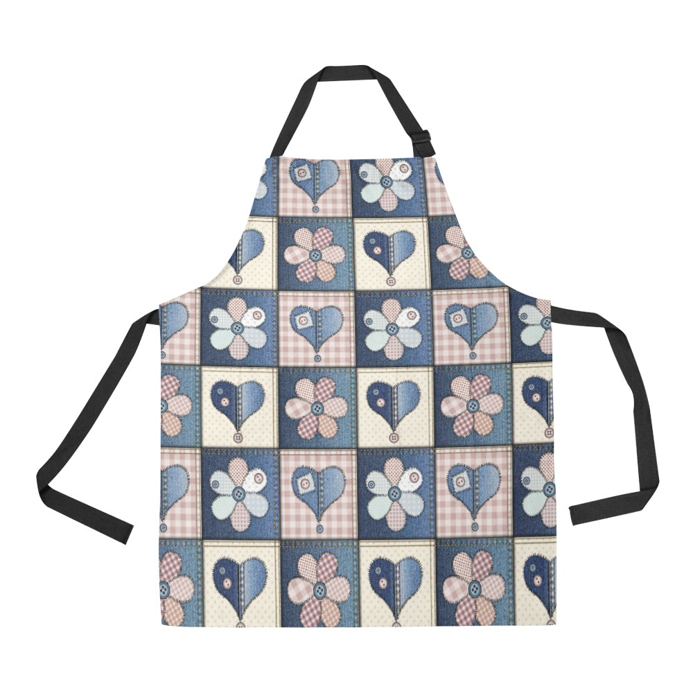 Patchwork Heart Flower Pattern Print Design 01 Apron with Pocket