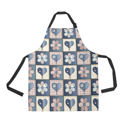 Patchwork Heart Flower Pattern Print Design 01 Apron with Pocket