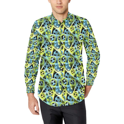 Soccer Ball Themed Print Design Men's Long Sleeve Shirt