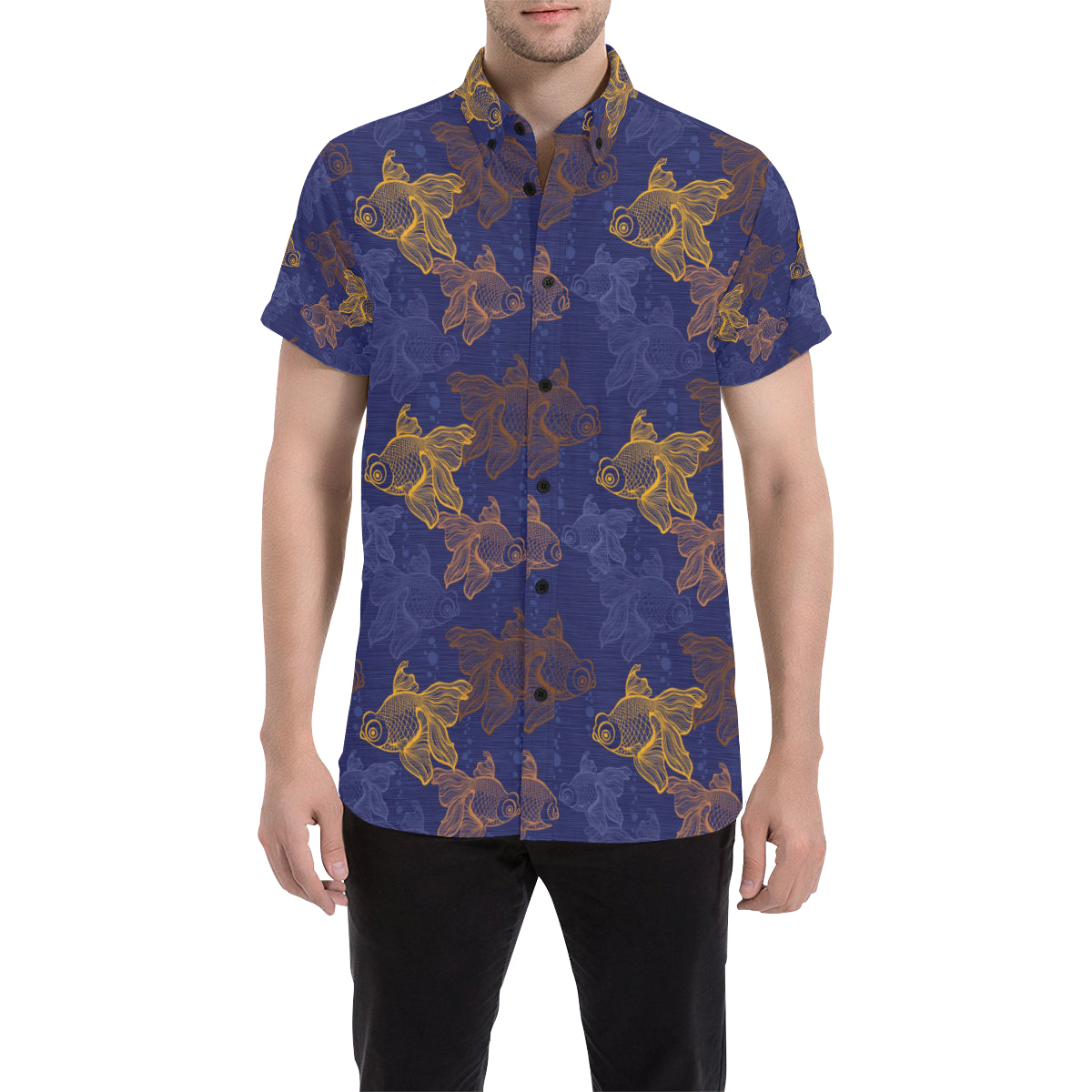 Goldfish Pattern Print Design 01 Men's Short Sleeve Button Up Shirt