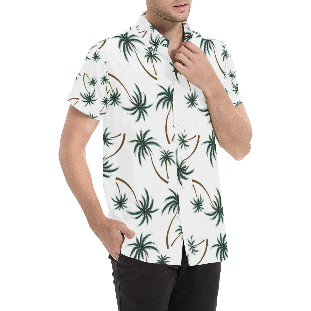 Palm Tree Pattern Print Design PT07 Men's Short Sleeve Button Up Shirt