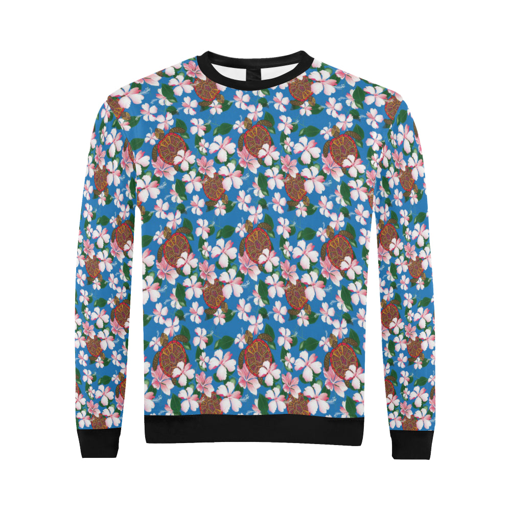 Sea Turtle Pink Hibiscus Hawaiian Print Men Long Sleeve Sweatshirt