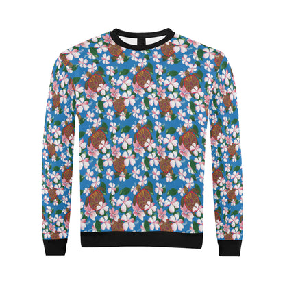 Sea Turtle Pink Hibiscus Hawaiian Print Men Long Sleeve Sweatshirt