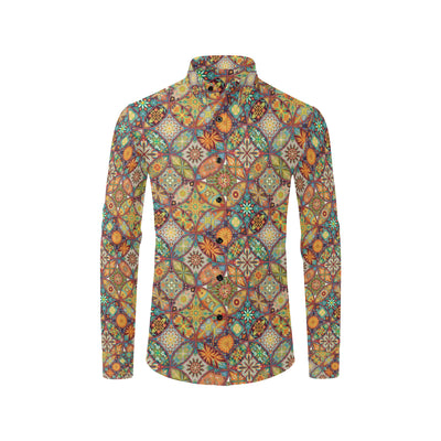 Mandala Flower Themed Design Print Men's Long Sleeve Shirt