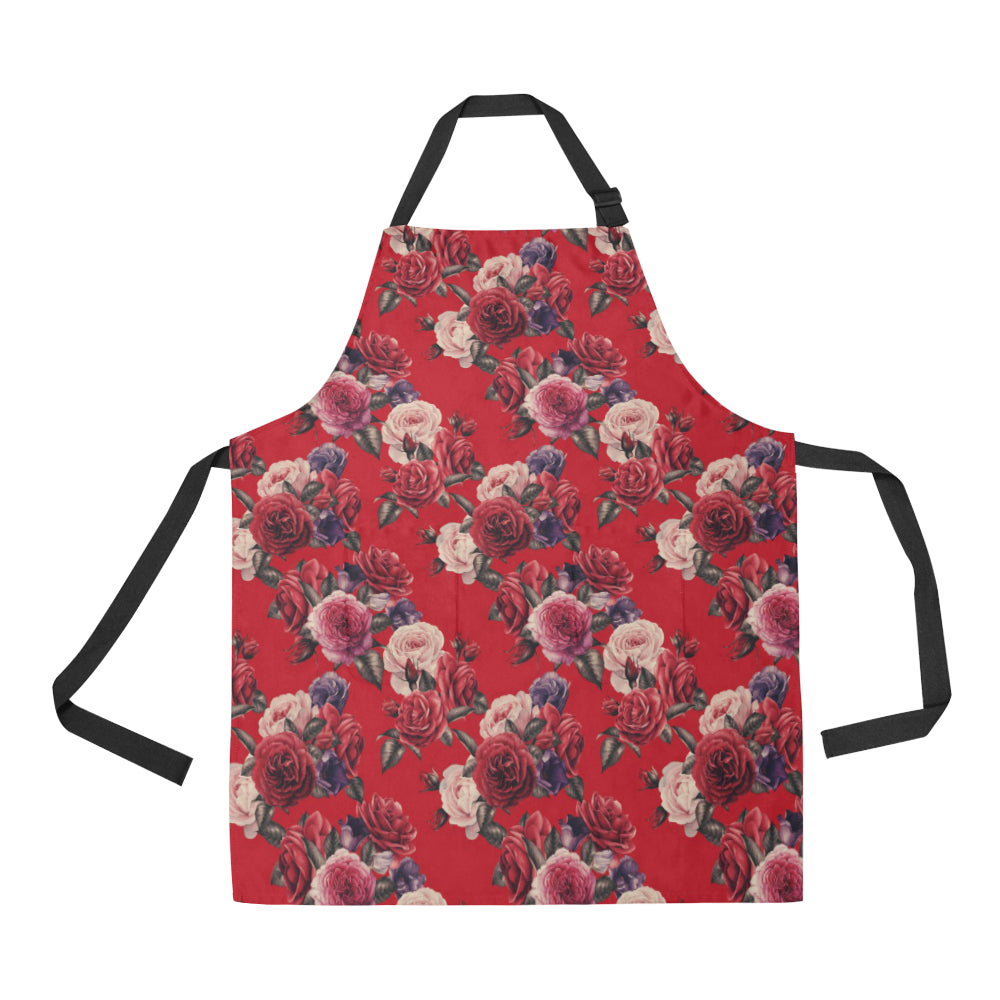 Rose Red Pattern Print Design RO07 Apron with Pocket
