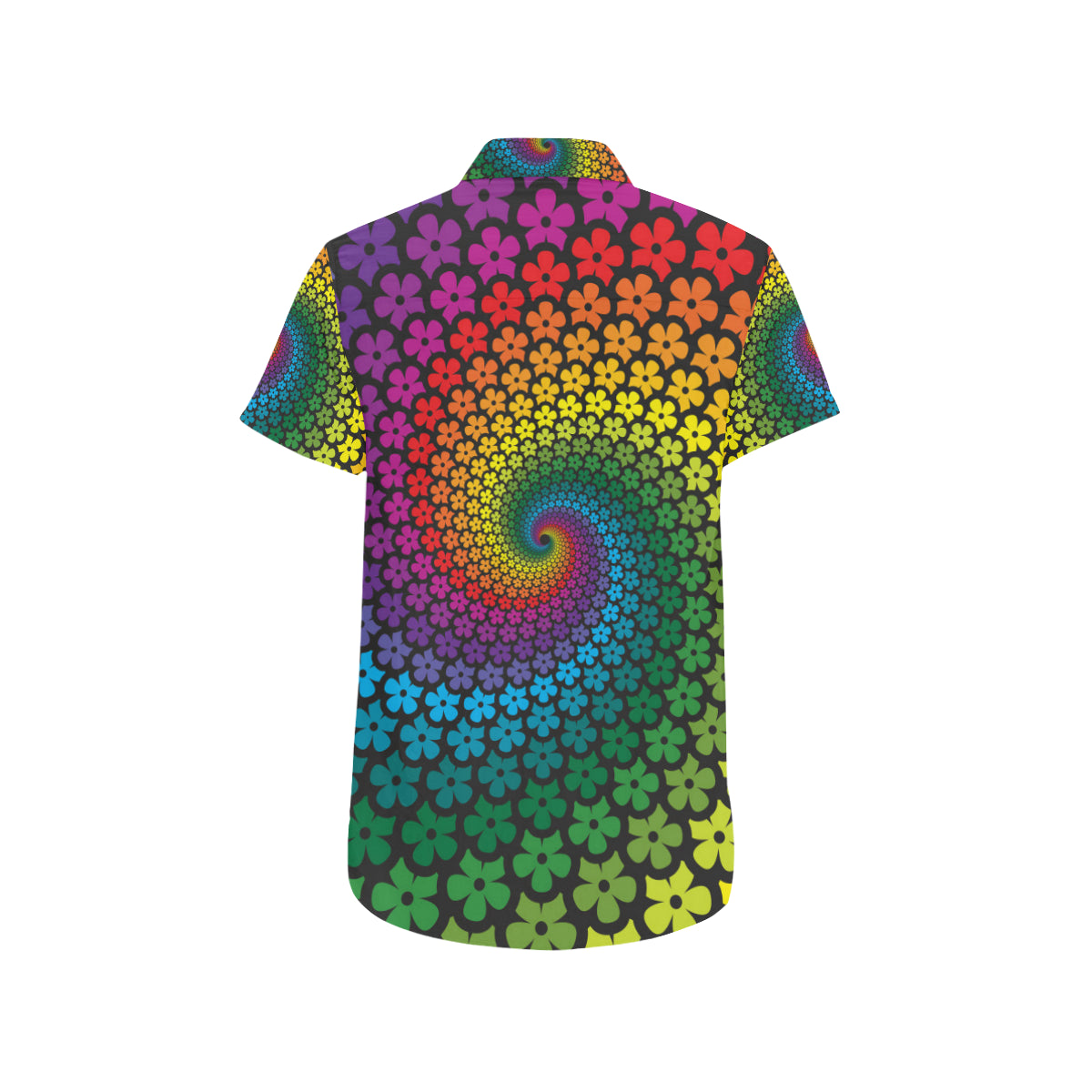Flower Power Rainbow Spiral Print Men's Short Sleeve Button Up Shirt