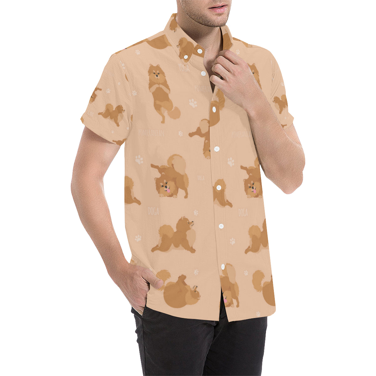 Pomeranians Pattern Print Design A06 Men's Short Sleeve Button Up Shirt