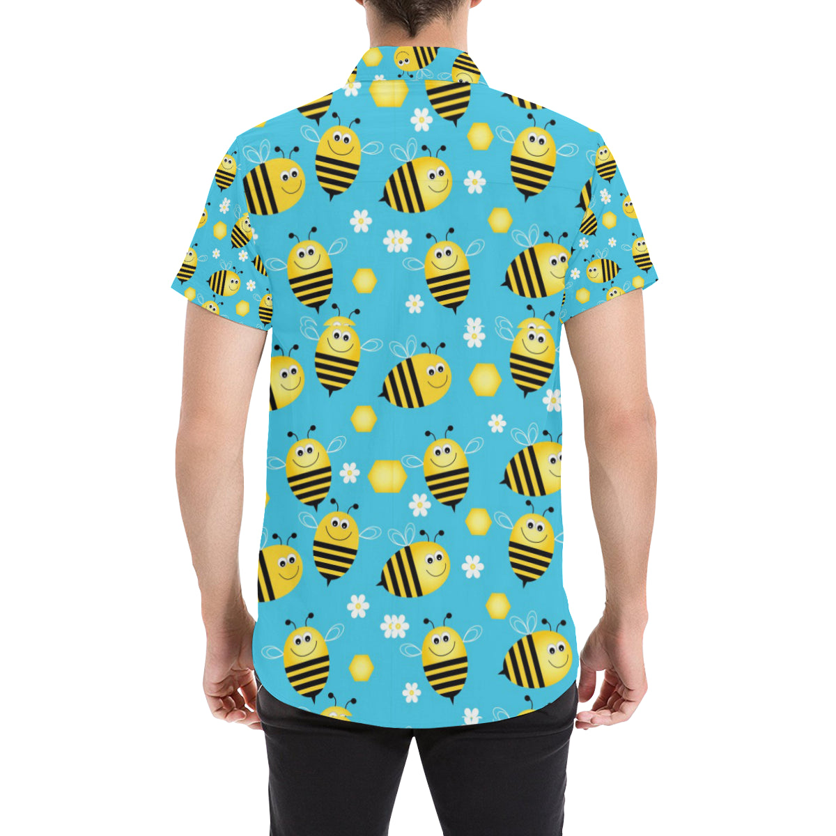 Bee Pattern Print Design BEE06 Men's Short Sleeve Button Up Shirt
