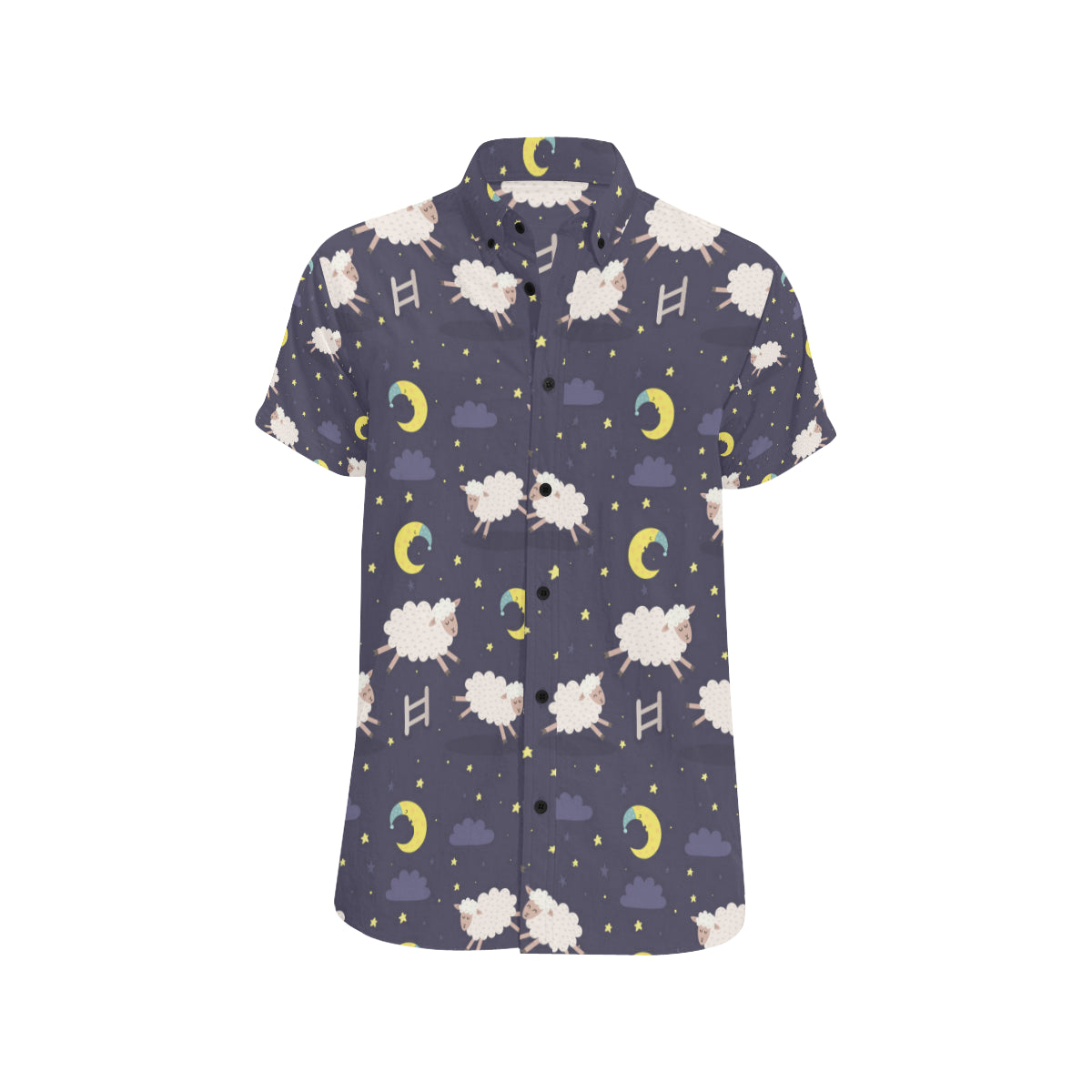 Sheep Night Pattern Print Design 02 Men's Short Sleeve Button Up Shirt