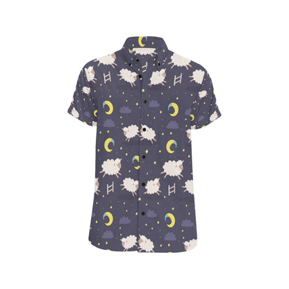 Sheep Night Pattern Print Design 02 Men's Short Sleeve Button Up Shirt