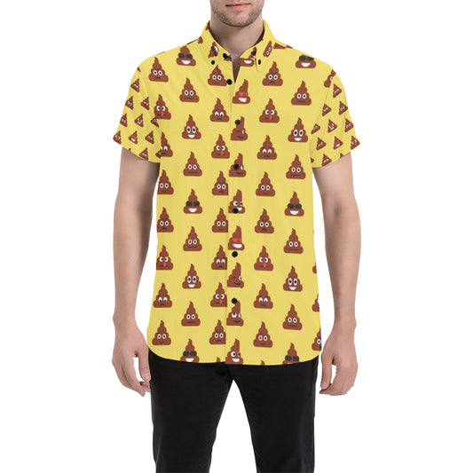 Emoji Poop Print Pattern Men's Short Sleeve Button Up Shirt