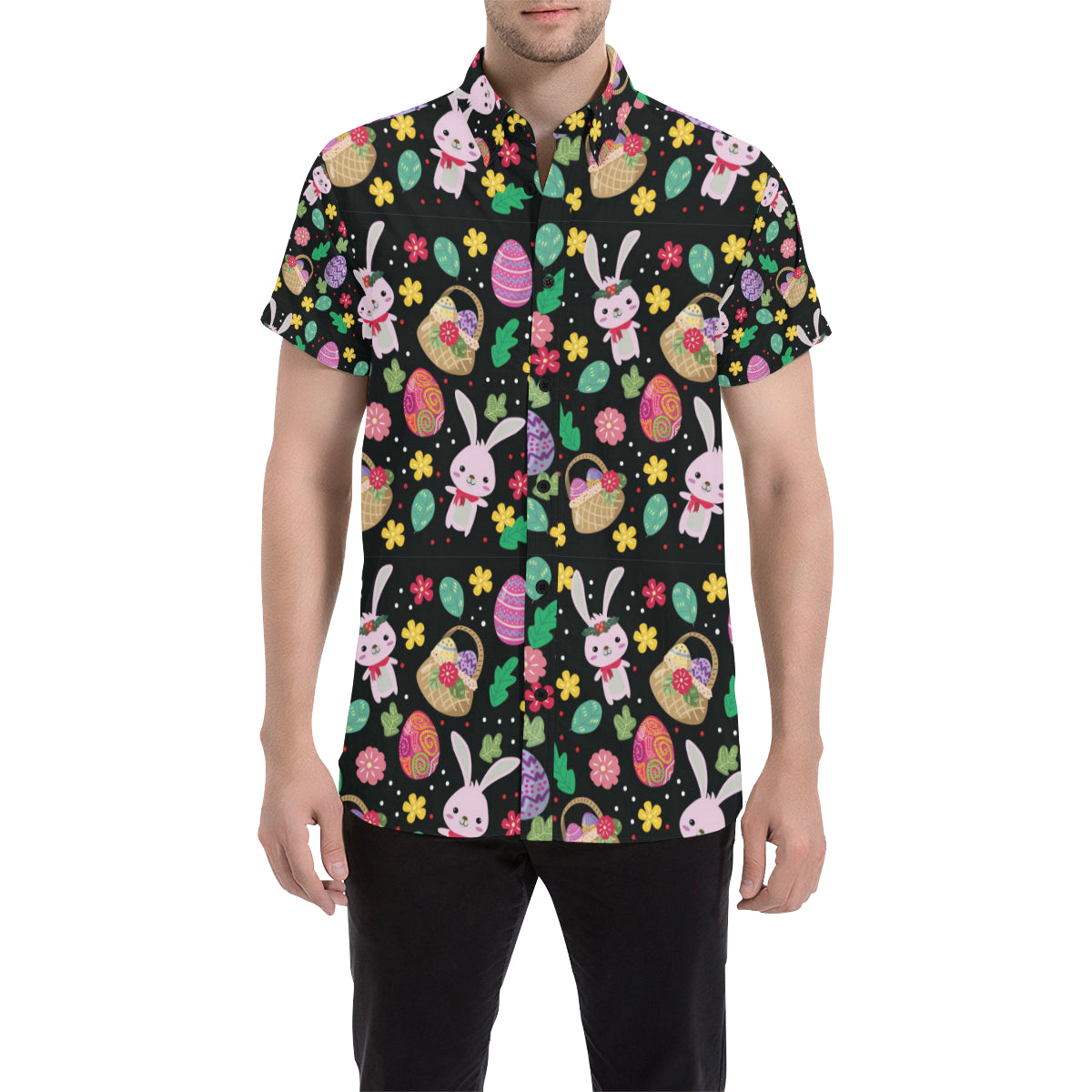 Easter Eggs Pattern Print Design RB05 Men's Short Sleeve Button Up Shirt