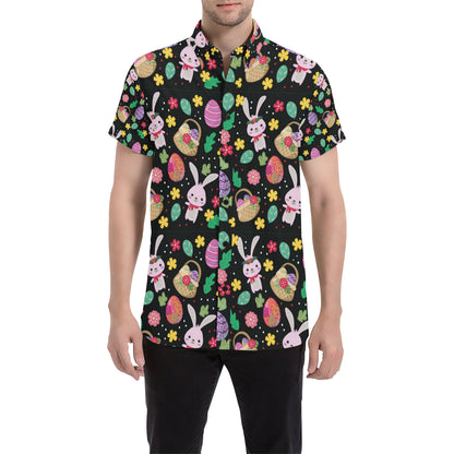Easter Eggs Pattern Print Design RB05 Men's Short Sleeve Button Up Shirt