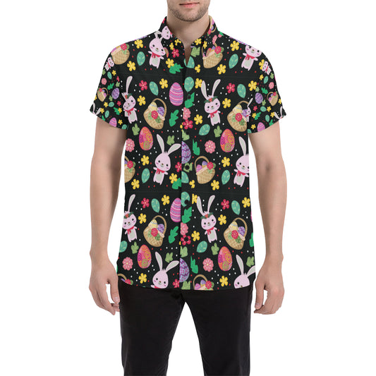 Easter Eggs Pattern Print Design RB05 Men's Short Sleeve Button Up Shirt