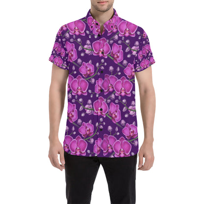 Orchid Pattern Print Design A03 Men's Short Sleeve Button Up Shirt