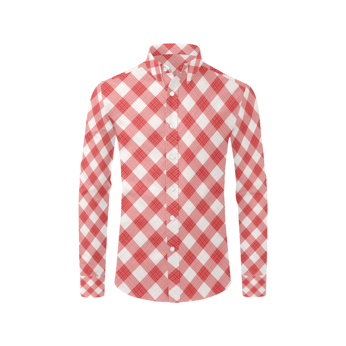 Gingham Red Pattern Print Design 01 Men's Long Sleeve Shirt