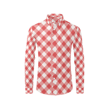 Gingham Red Pattern Print Design 01 Men's Long Sleeve Shirt