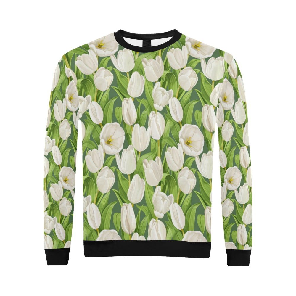 Tulip White Pattern Print Design TP05 Men Long Sleeve Sweatshirt