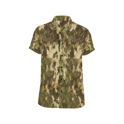 Camo Realistic Tree Texture Print Men's Short Sleeve Button Up Shirt